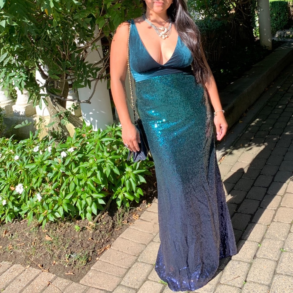 Double V-Neck Sequins Patchwork Mermaid Dress - image 2